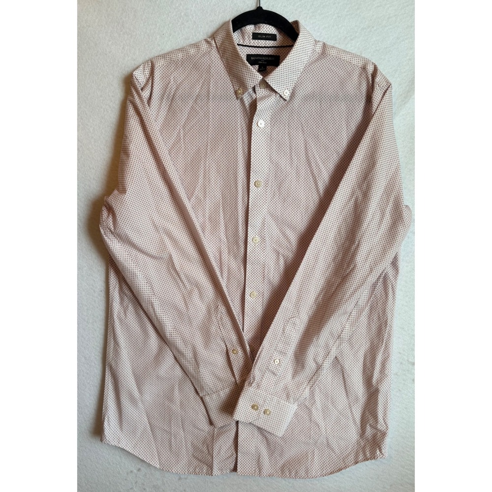 Banana Republic Slim Fit Geometric Print‎ Non Iron Button Down Shirt Mens Large
